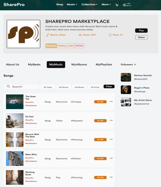 SharePro marketplace profiles